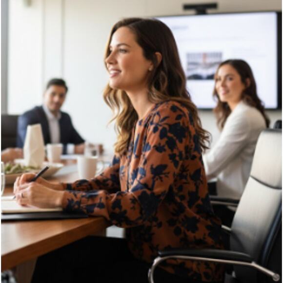 alex & lili Tops - Alex & Lili Orange & Blue Floral/Leaf Print Long-Sleeve Blouse Size M